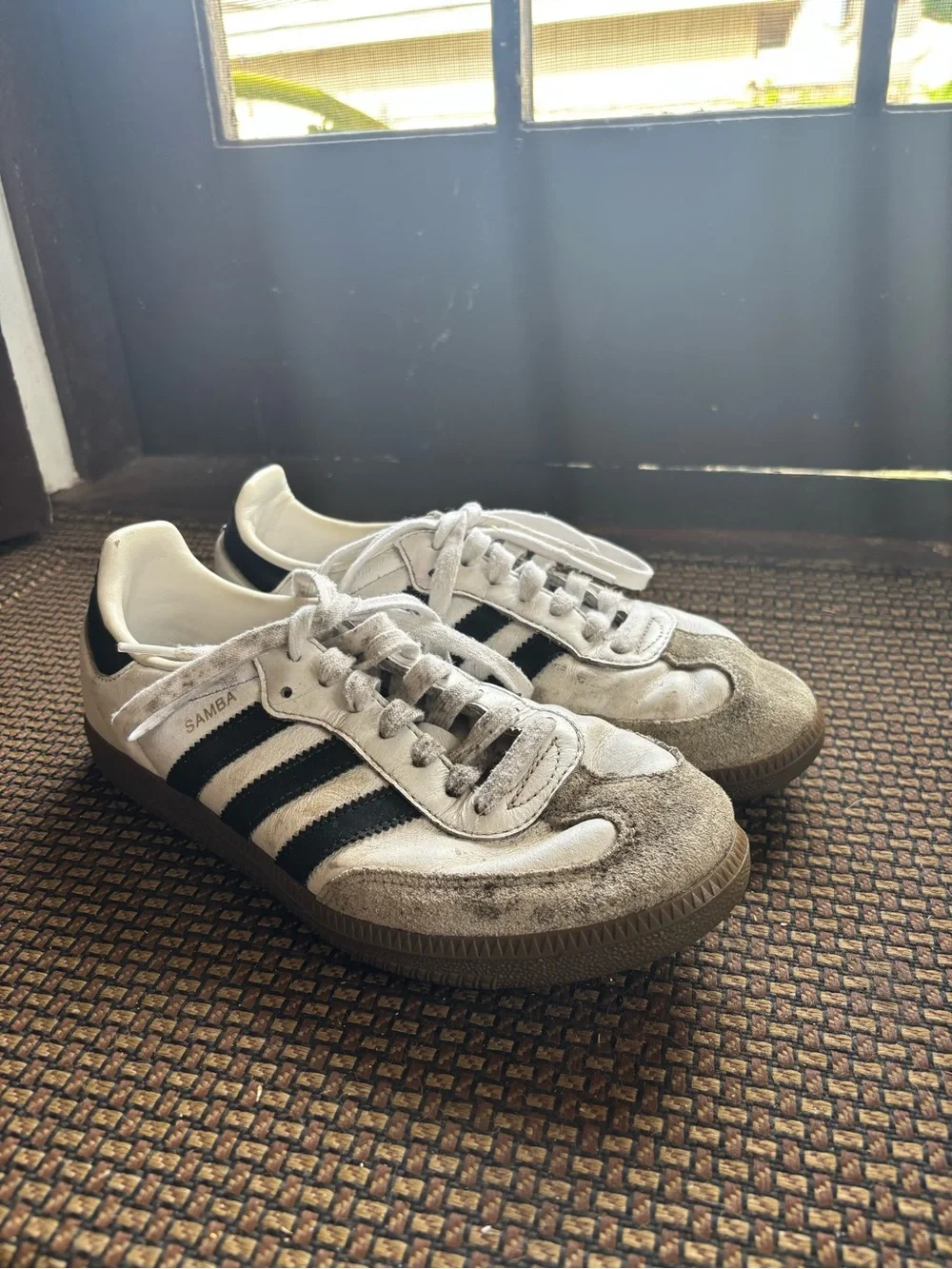 adidas Samba Retro Sneakers in White, Black & Brown